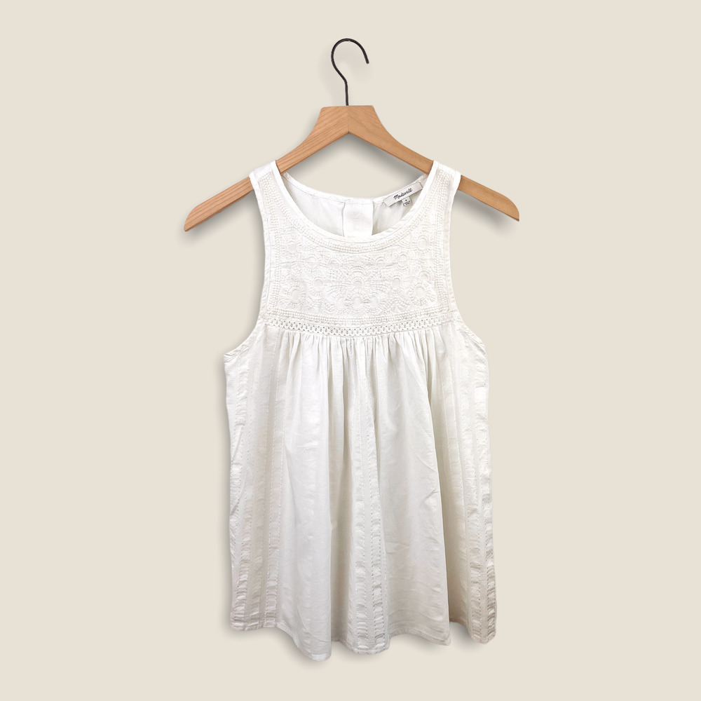 Madewell Embroidered Swing Sleeveless Lace Tank Top, 0